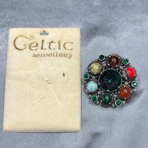 Green and Red Gemstone Brooch